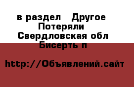  в раздел : Другое » Потеряли . Свердловская обл.,Бисерть п.